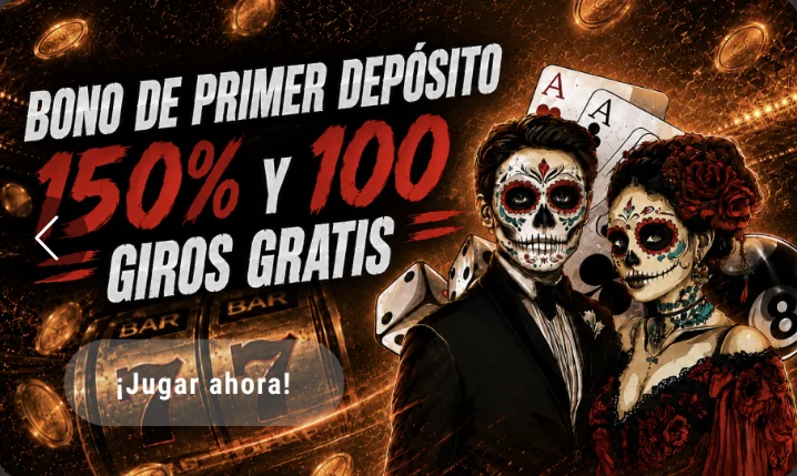 Banner de Calavera: bono de primer depósito de 150% y 100 giros gratis